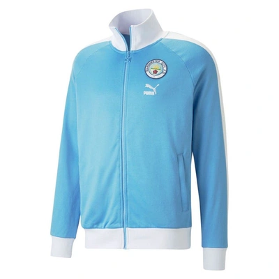Shop Puma Sky Blue Manchester City Ftblheritage T7 Raglan Full-zip Track Jacket In Light Blue