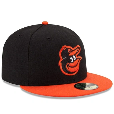 Shop New Era Black/orange Baltimore Orioles Road Authentic Collection On-field 59fifty Fitted Hat