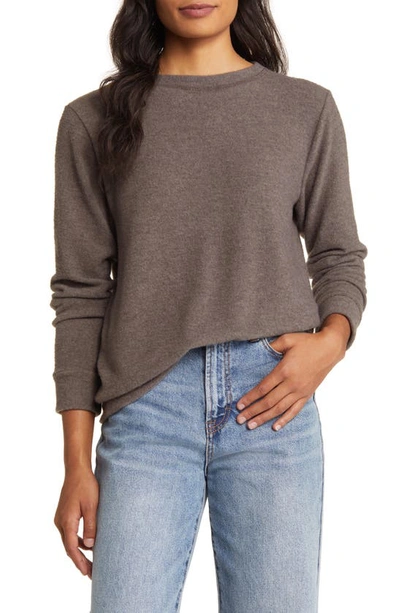 Shop Loveappella Cozy Crewneck Long Sleeve Top In Olive