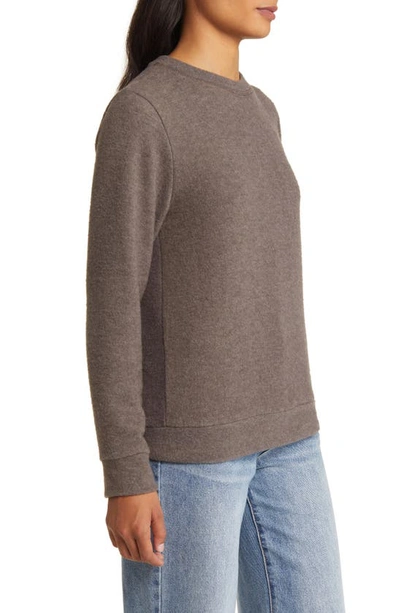 Loveappella Cozy Crewneck Long Sleeve Top In Olive