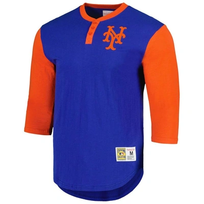 Shop Mitchell & Ness Royal New York Mets Cooperstown Collection Legendary Slub Henley 3/4-sleeve T-shirt