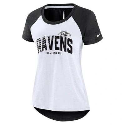 Shop Nike White/heather Scarlet Baltimore Ravens Back Slit Lightweight Fashion T-shirt