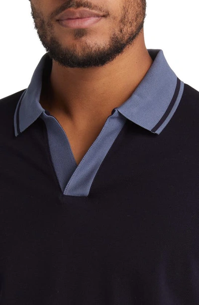 Shop Emporio Armani Tipped Polo In Solid Blue Navy