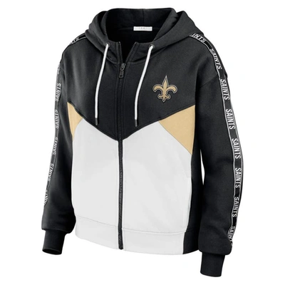 Wear By Erin Andrews Black/white New Orleans Saints Color Block Light Weight Modest Crop Full-zip Ho In Black