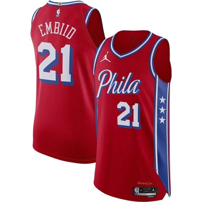 Shop Jordan Brand Joel Embiid Red Philadelphia 76ers Authentic Player Jersey