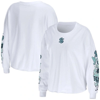 Shop Wear By Erin Andrews White Seattle Kraken Celebration Cropped Long Sleeve T-shirt
