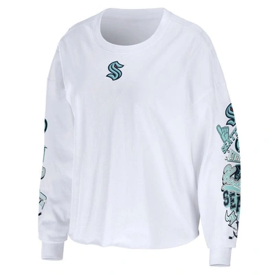 Shop Wear By Erin Andrews White Seattle Kraken Celebration Cropped Long Sleeve T-shirt