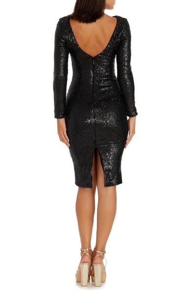 Dress The Population Emery Beaded Long Sleeve Dress In Black