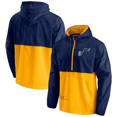 Shop Fanatics Branded Navy/gold Utah Jazz Anorak Block Party Windbreaker Half-zip Hoodie Jacket