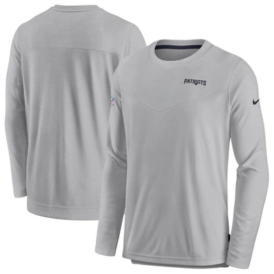 Shop Nike Gray New England Patriots Sideline Lockup Performance Long Sleeve T-shirt