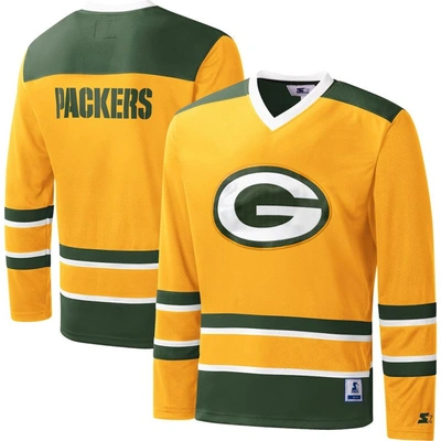 Shop Starter Gold Green Bay Packers Cross-check V-neck Long Sleeve T-shirt