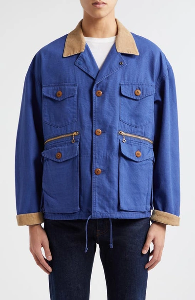Shop Beams Heavy Cotton Oxford Hunting Jacket In Blue