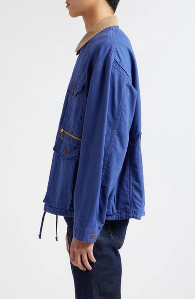 Shop Beams Heavy Cotton Oxford Hunting Jacket In Blue