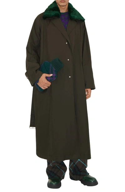 Shop Burberry Lambeth Oversize Water Resistant Raincoat With Removable Faux Fur Trim In Otter