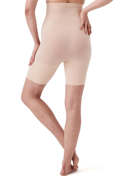 Shop Spanx Everyday Shaping High Waist Mid-thigh Shorts In Soft Nude