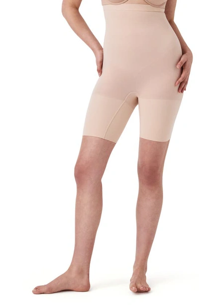 Shop Spanx Everyday Shaping High Waist Mid-thigh Shorts In Soft Nude