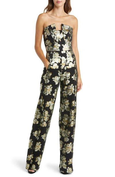 Shop Black Halo Lena Floral Strapless Jumpsuit In Brilliant Flora