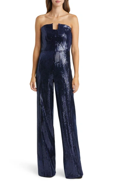 Black Halo Lena Sequin Strapless Jumpsuit In Blue