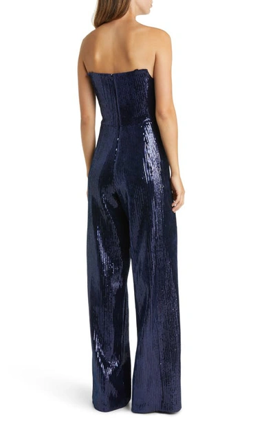 Black Halo Lena Sequin Strapless Jumpsuit In Blue