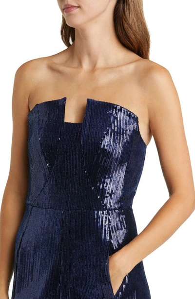 Black Halo Lena Sequin Strapless Jumpsuit In Blue
