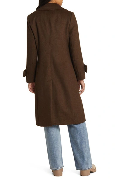 Shop Sam Edelman Notch Collar Longline Wool Blend Coat In Chocolate