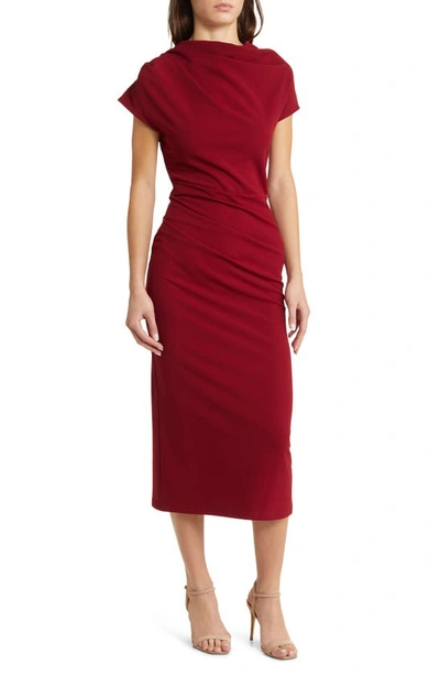 Shop Nikki Lund Marilyn Ruched Knit Dress In Burgundy