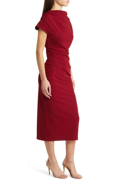 Nikki Lund Marilyn Ruched Knit Dress In Burgundy