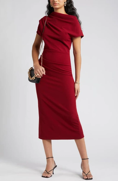 Nikki Lund Marilyn Ruched Knit Dress In Burgundy