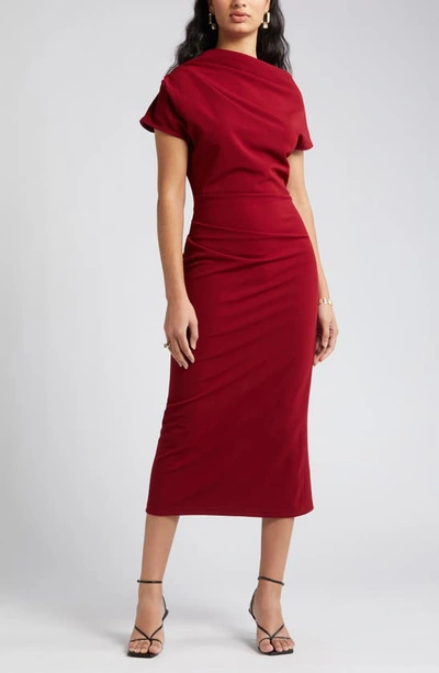 Nikki Lund Marilyn Ruched Knit Dress In Burgundy