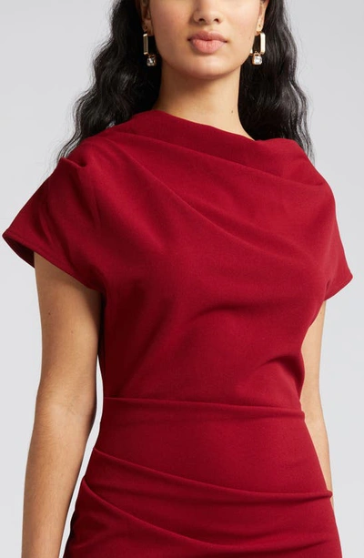 Nikki Lund Marilyn Ruched Knit Dress In Burgundy