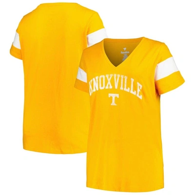 Profile Heather Tennessee Orange Tennessee Volunteers Plus Size Arched City Sleeve Stripe V-neck T-s In Tennessee Orange