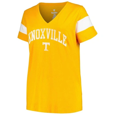 Profile Heather Tennessee Orange Tennessee Volunteers Plus Size Arched City Sleeve Stripe V-neck T-s In Tennessee Orange
