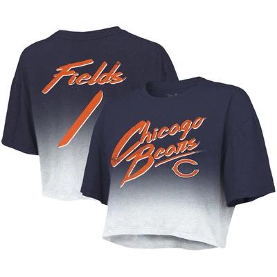 Shop Majestic Threads Justin Fields Navy/white Chicago Bears Dip-dye Player Name & Number Crop Top