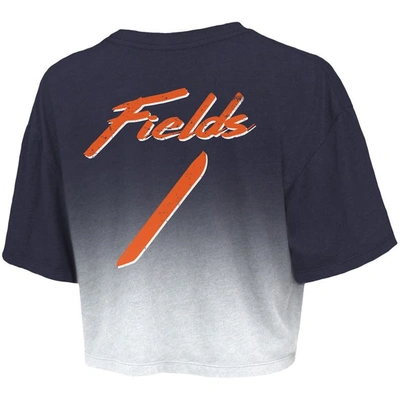 Shop Majestic Threads Justin Fields Navy/white Chicago Bears Dip-dye Player Name & Number Crop Top