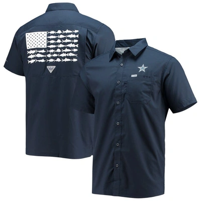Shop Columbia Navy Dallas Cowboys Slack Tide Fish Omni-shade Button-up Shirt