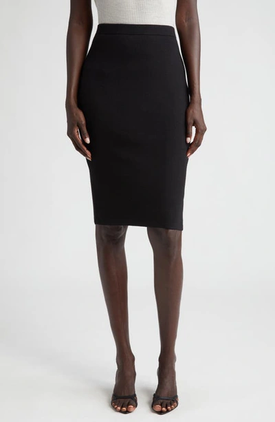 Shop Saint Laurent Wool Blend Knit Pencil Skirt In Noir