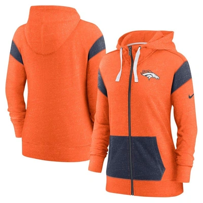 Shop Nike Orange/navy Denver Broncos Monaco Lightweight Full-zip Hoodie