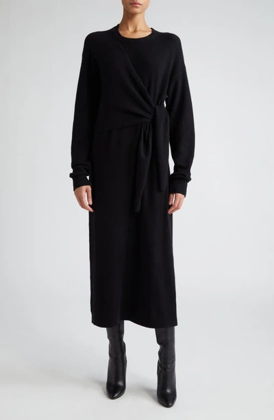 Shop Maria Mcmanus Knot Long Sleeve Recycled Cashmere & Organic Cotton Sweater Dress In Black
