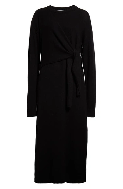 Shop Maria Mcmanus Knot Long Sleeve Recycled Cashmere & Organic Cotton Sweater Dress In Black