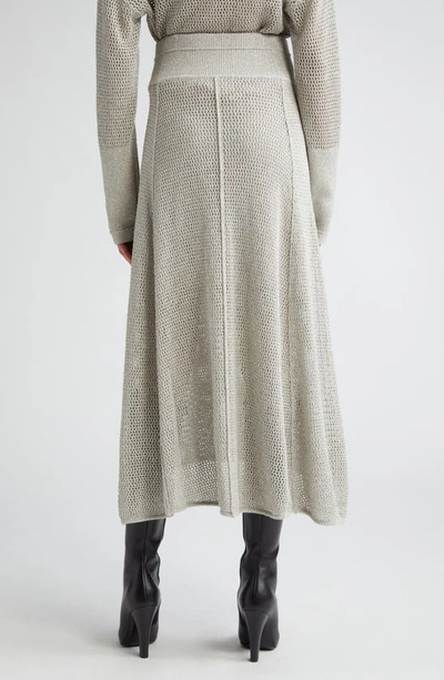 Shop Maria Mcmanus Open Stitch Stretch Wool Midi Skirt In Silver