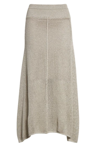 Shop Maria Mcmanus Open Stitch Stretch Wool Midi Skirt In Silver