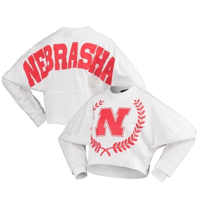Shop Spirit Jersey White Nebraska Huskers Laurels Crop Long Sleeve T-shirt
