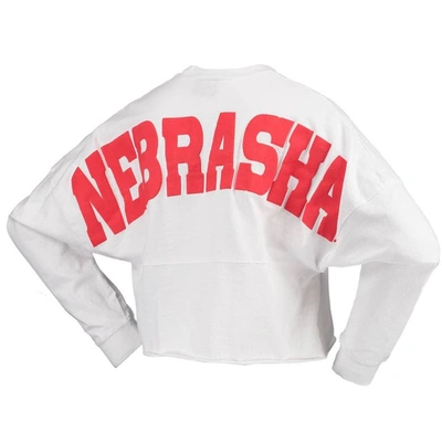 Shop Spirit Jersey White Nebraska Huskers Laurels Crop Long Sleeve T-shirt