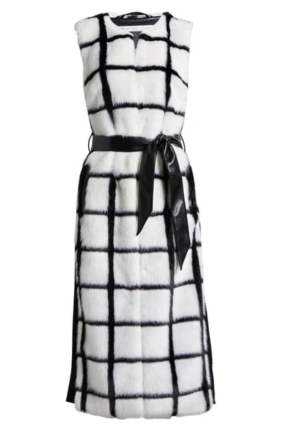 Shop Blanc Noir Katerina Tie Waist Faux Fur Maxi Vest In White/ Black