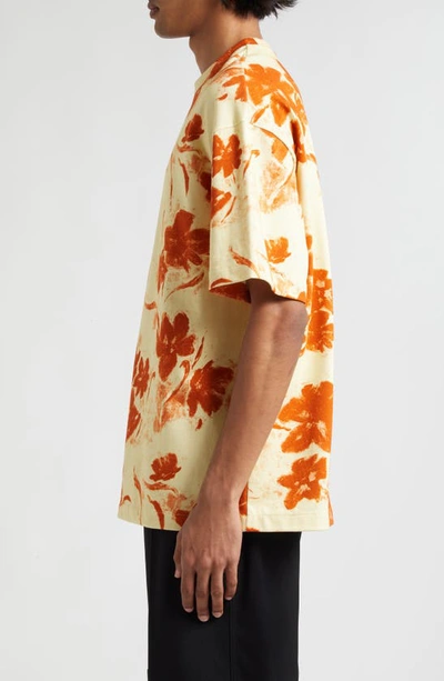 Shop Jil Sander Dégradé Floral Print Cotton T-shirt In Burnt Amber