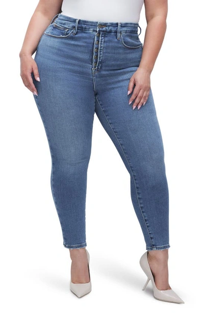 Shop Good American Good Legs Exposed Button Crop Skinny Jeans In Indigo564