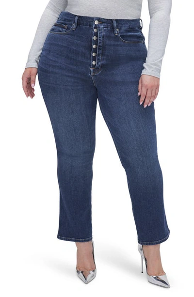 Shop Good American Good Curve Exposed Button High Waist Straight Leg Jeans In Indigo593