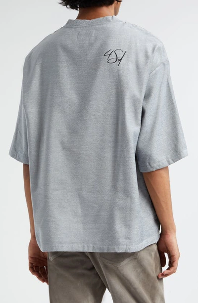 Shop 4sdesigns Oversize Viscose & Silk Woven Graphic T-shirt In Light Gray