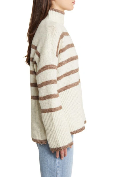 Shop Vero Moda Wiona Stripe Turtleneck Sweater In Birch Stripes W Brown