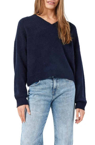 Shop Noisy May Balance Drop Shoulder V-neck Sweater In Navy Blazer